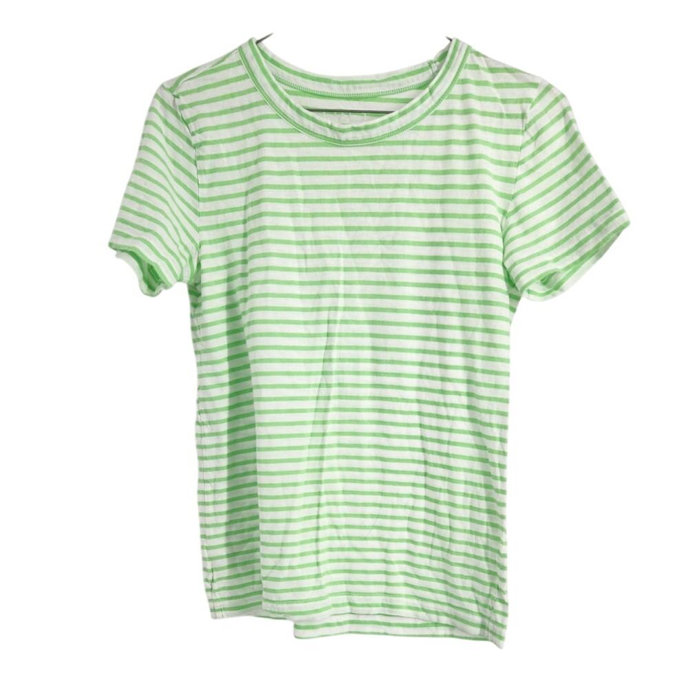 Loft Green and White Striped Short Sleeve Top Womens Size Extra Small XS